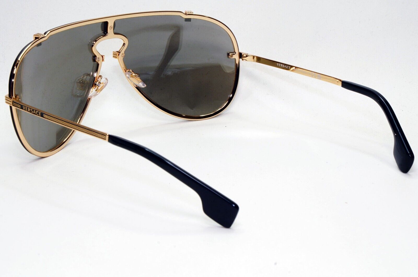 Versace Sunglasses Gold Silver Mirror Medusa Pilot Shield MOD VE 2243 1002/6G