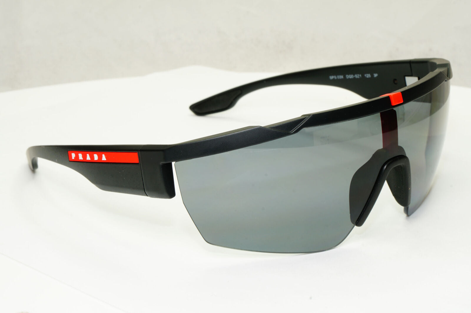 Prada Polarized Sunglasses Shield Visor Wrap Red Stripe PS03XS SPS 03X DG0-5Z1