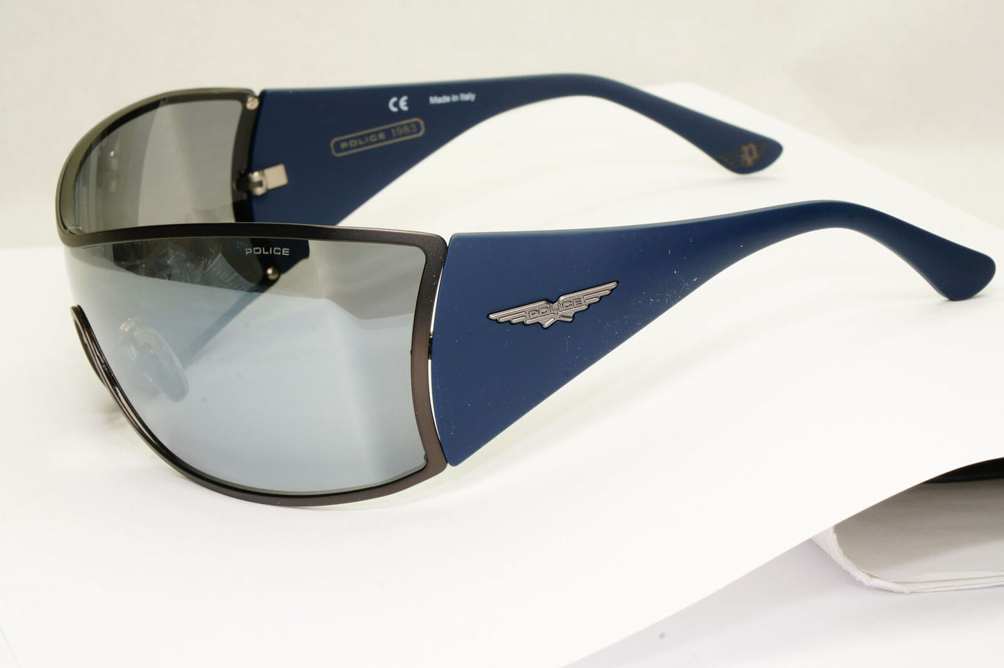 Police Sunglasses Silver Shield Visor Large Blue Origins 9 S8103V COL 627X
