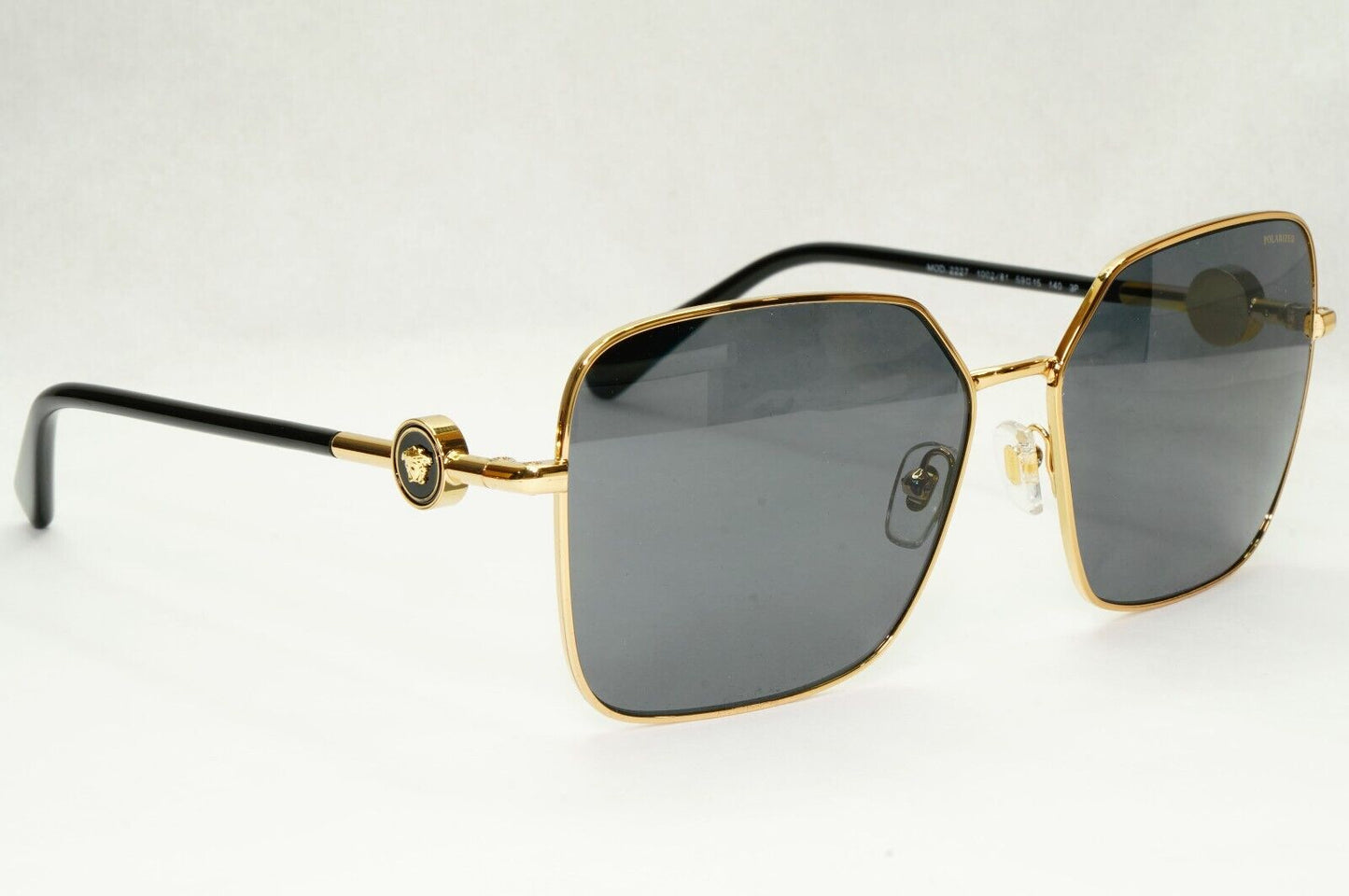 Versace Sunglasses Black Polarized Gold Square Medusa MOD VE 2227 1002/81