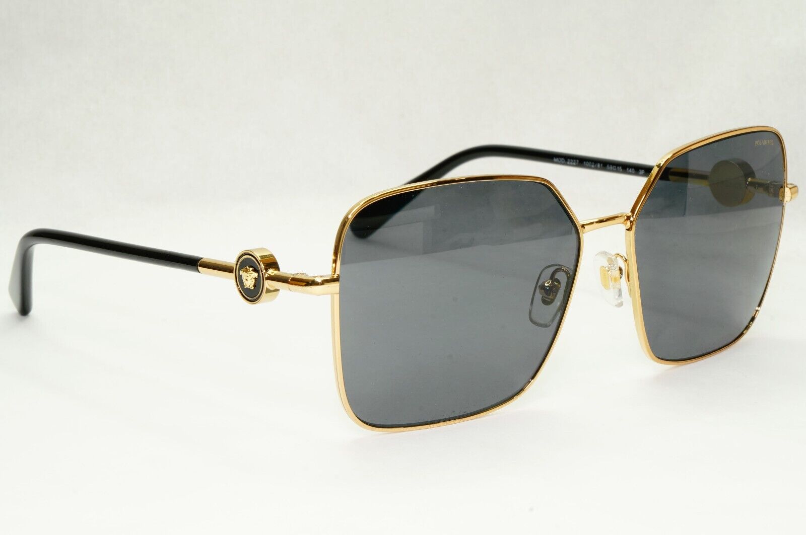 Versace Sunglasses Black Polarized Gold Square Medusa MOD VE 2227 1002/81