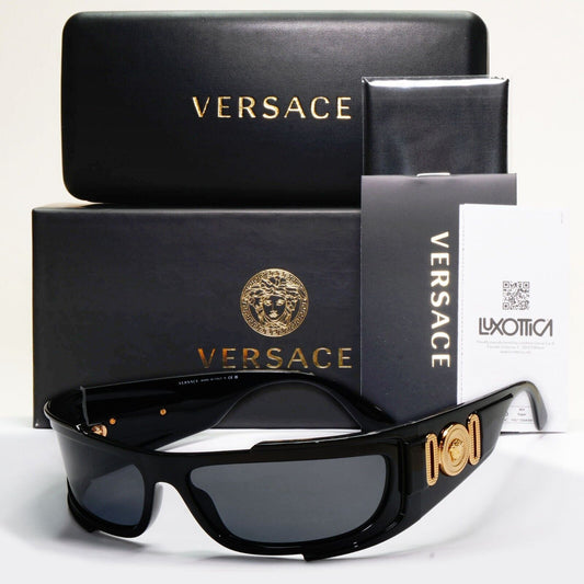Versace Sunglasses Black Gold Medusa Glossy Wrap MOD VE 4446 5360/87