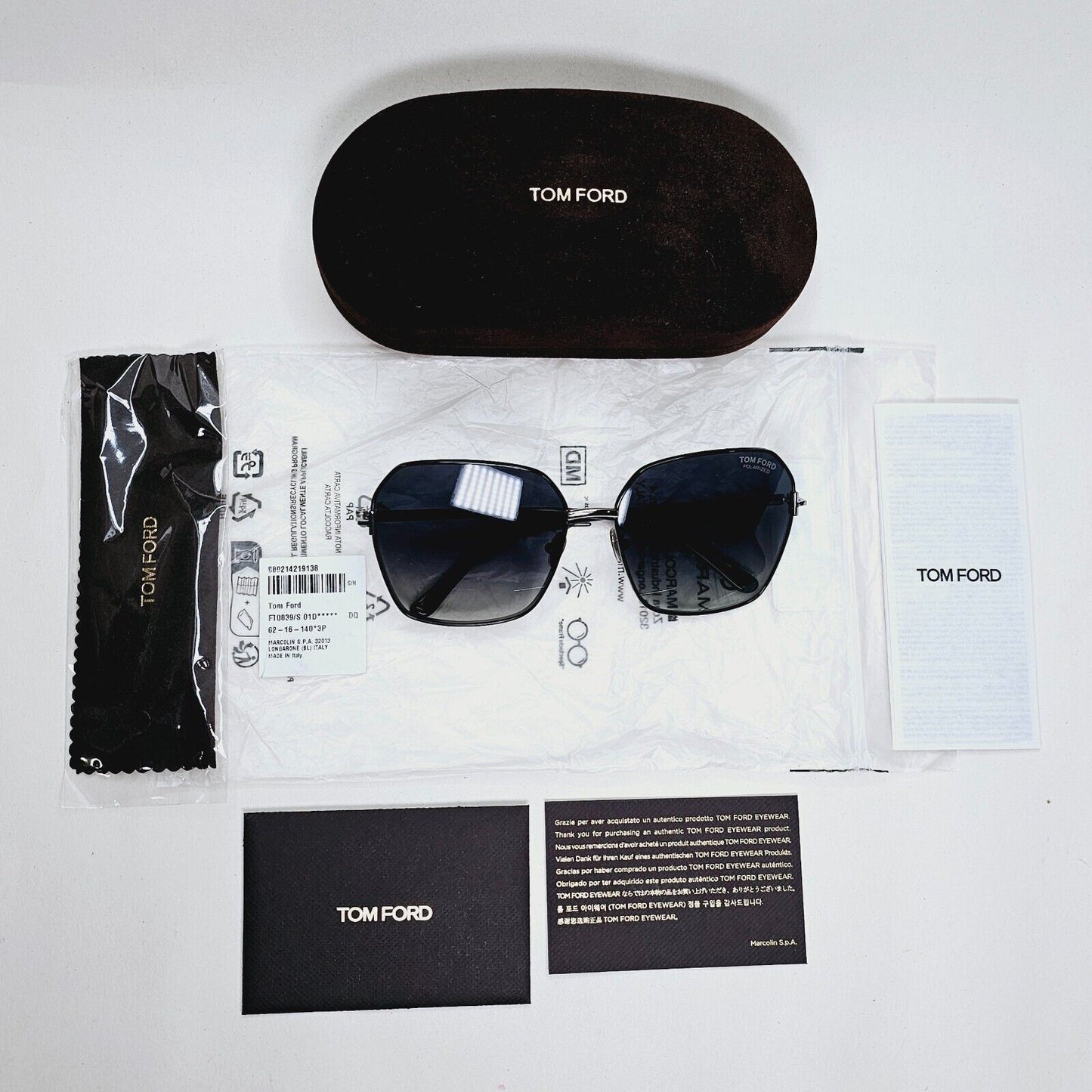 Tom Ford Sunglasses Claudia-02 Black Polarised Grey Large FT0839 TF839 01D 62mm