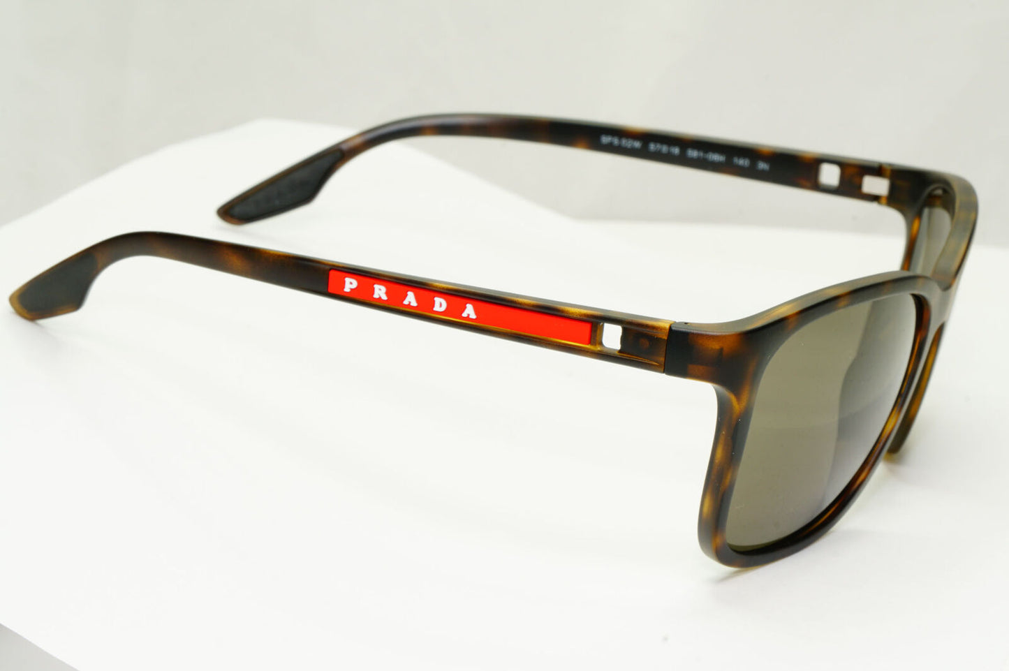 Prada Brown Sunglasses Tortoiseshell Square Red Stripe PS02WS SPS 02W 581-06H