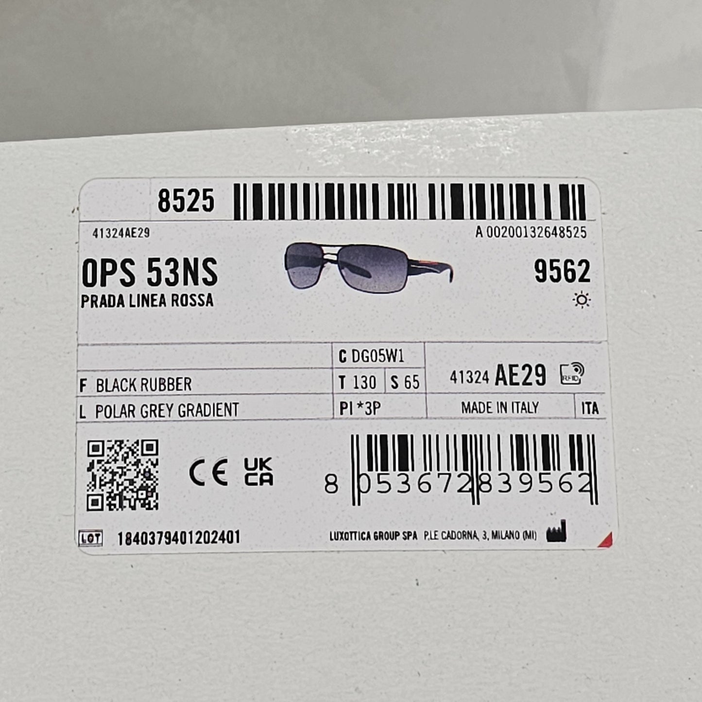 Prada Sunglasses Polarised Black Grey Gradient Wrap Rossa PS53NS SPS 53N DG0-5W1
