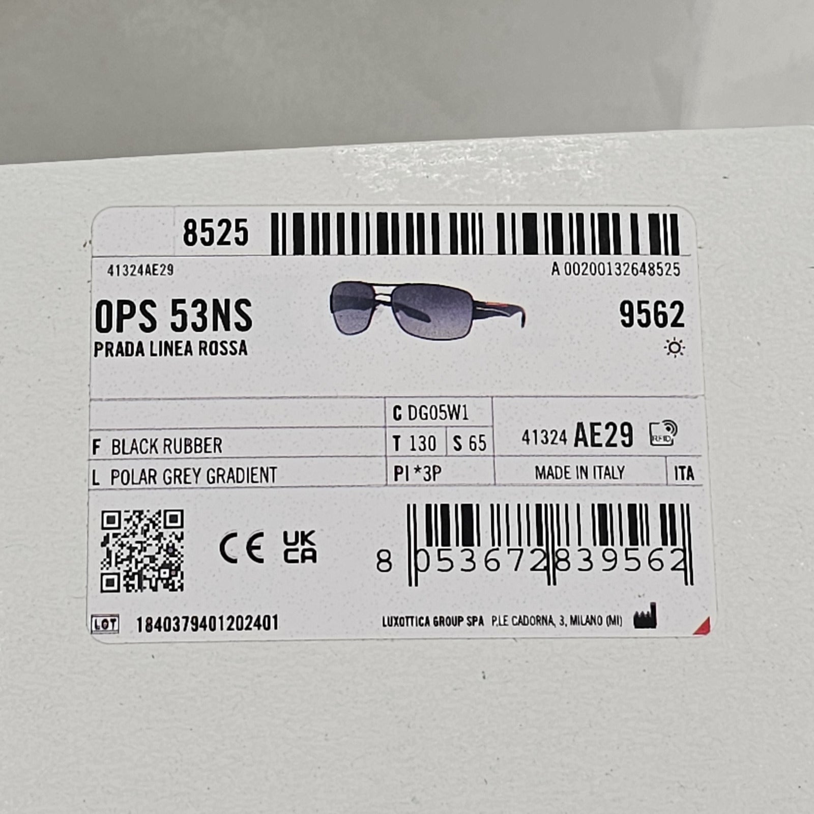 Prada Sunglasses Polarised Black Grey Gradient Wrap Rossa PS53NS SPS 53N DG0-5W1
