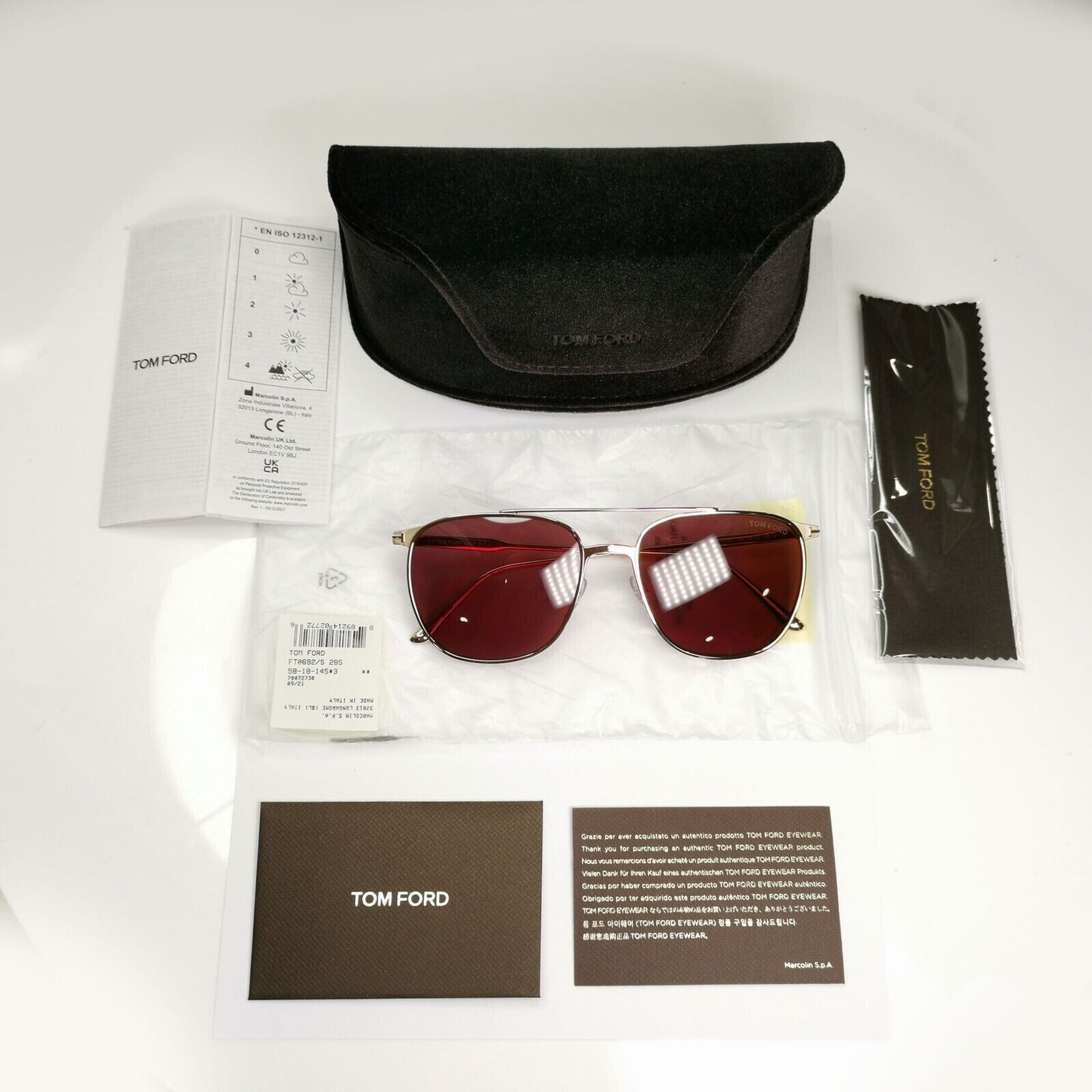 Tom Ford Gold Maroon Red Sunglasses Metal Square Pilot Kip TF 692 28S [B] 38998