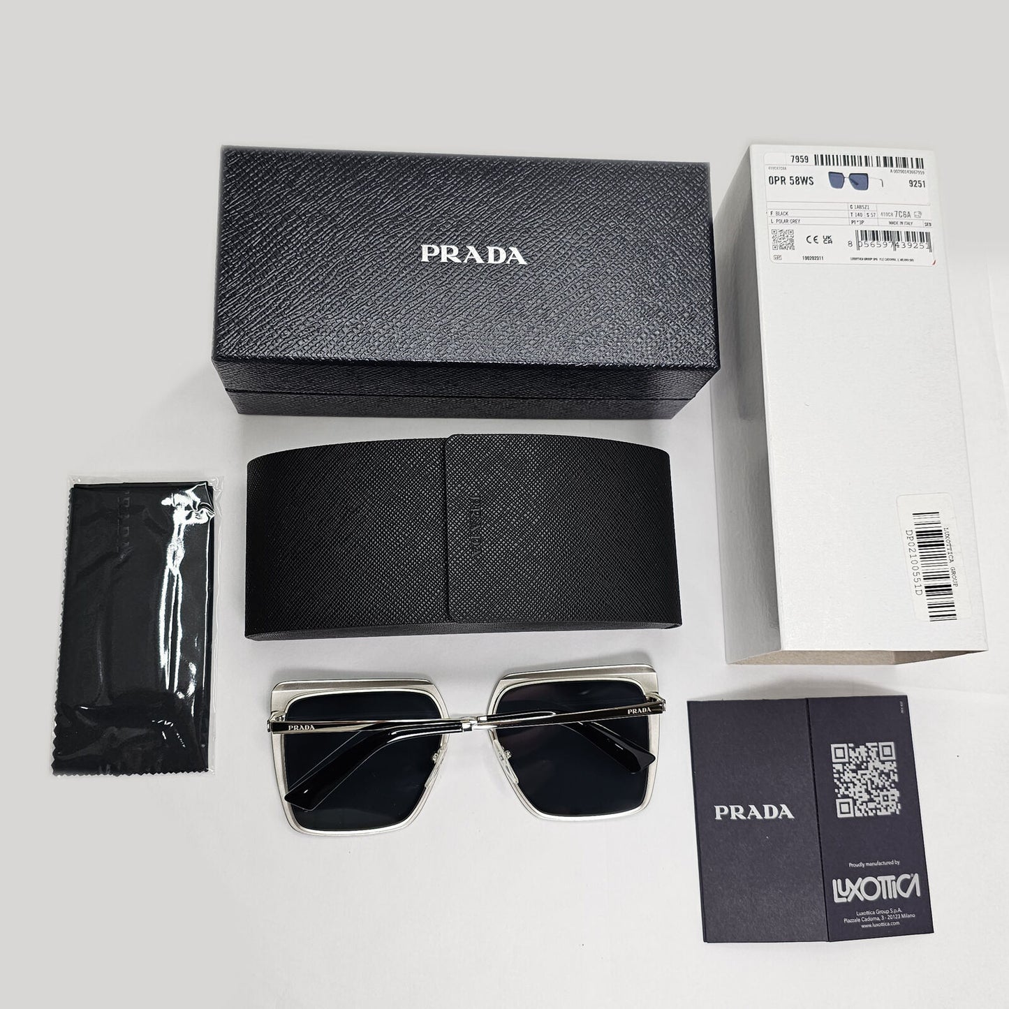 Prada Sunglasses Polarized Black Grey Square Metal PR58WS SPR 58W 1AB-5Z1 57mm
