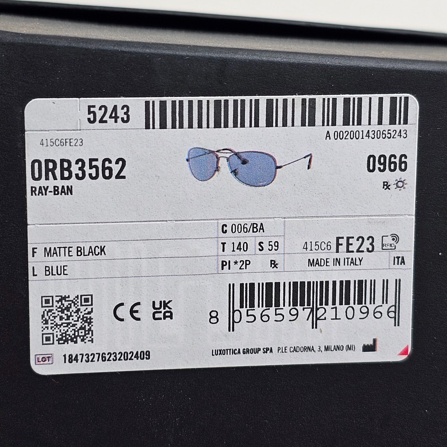 Ray-Ban Sunglasses Polarized Chromance Black Blue Pilot RB 3562 006/BA 59mm [b]