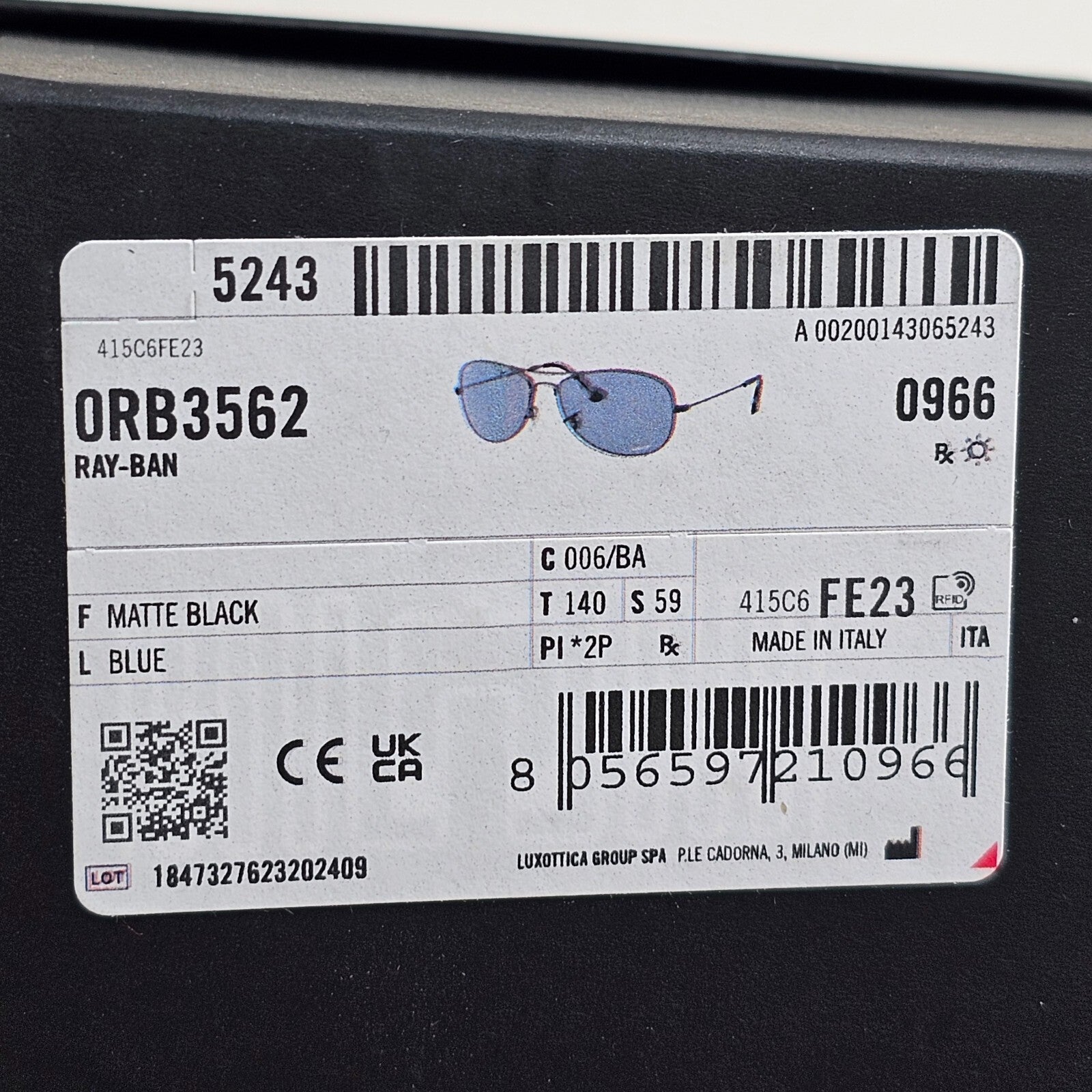 Ray-Ban Sunglasses Polarized Chromance Black Blue Pilot RB 3562 006/BA 59mm [b]
