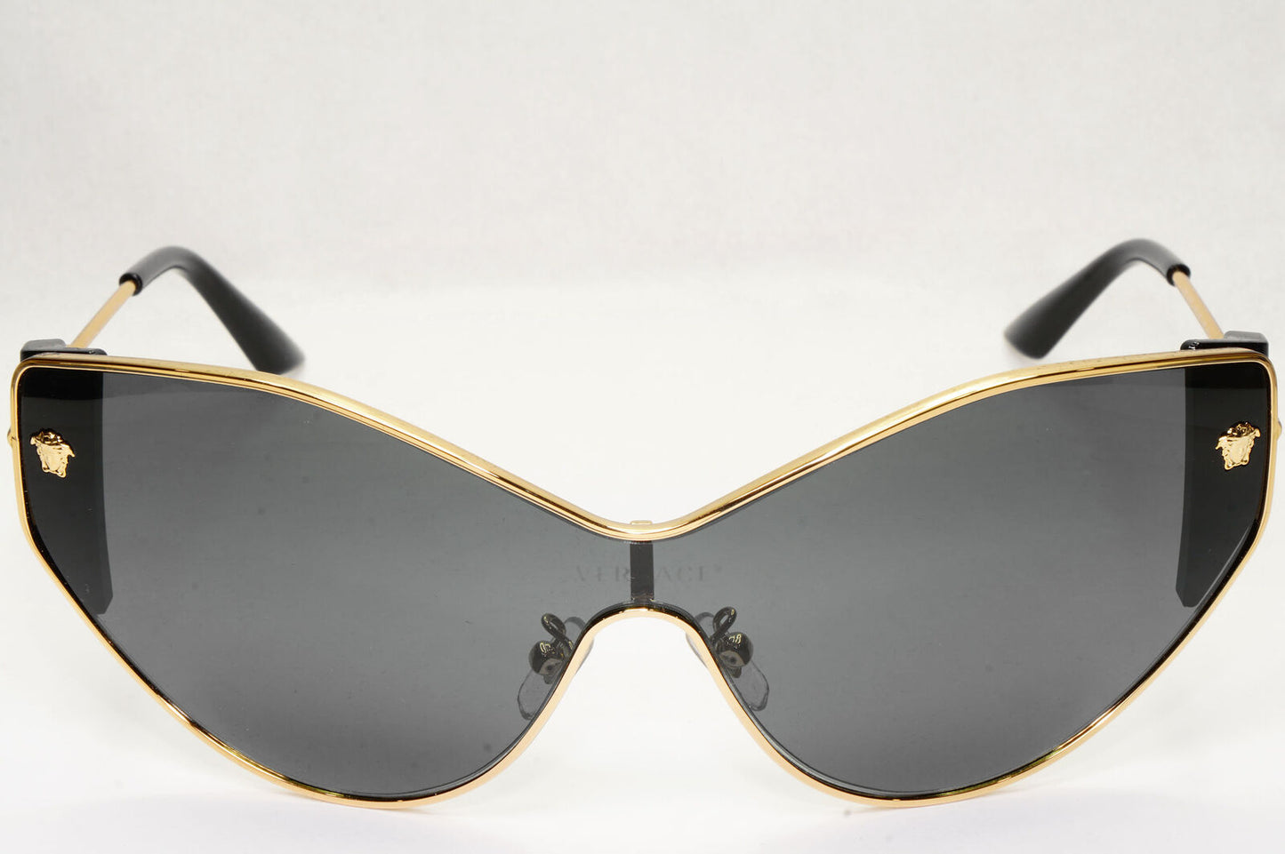 Versace Sunglasses Black Shield Gold Medusa Visor MOD 2239 1002/87