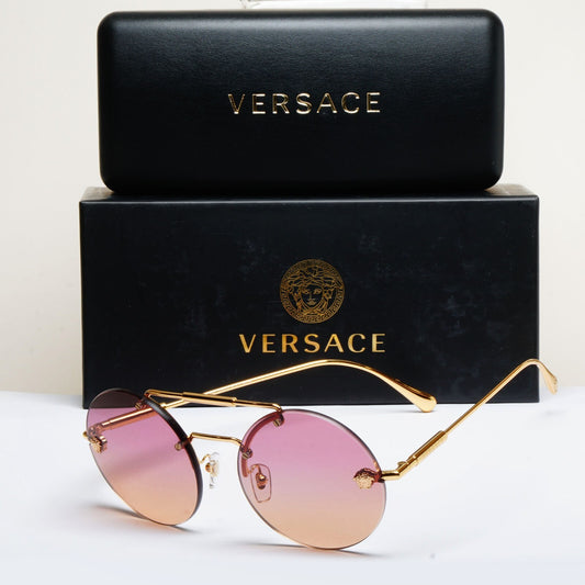 Versace Sunglasses Rimless Round Gold Fuchsia Orange MOD 2244 1002/78