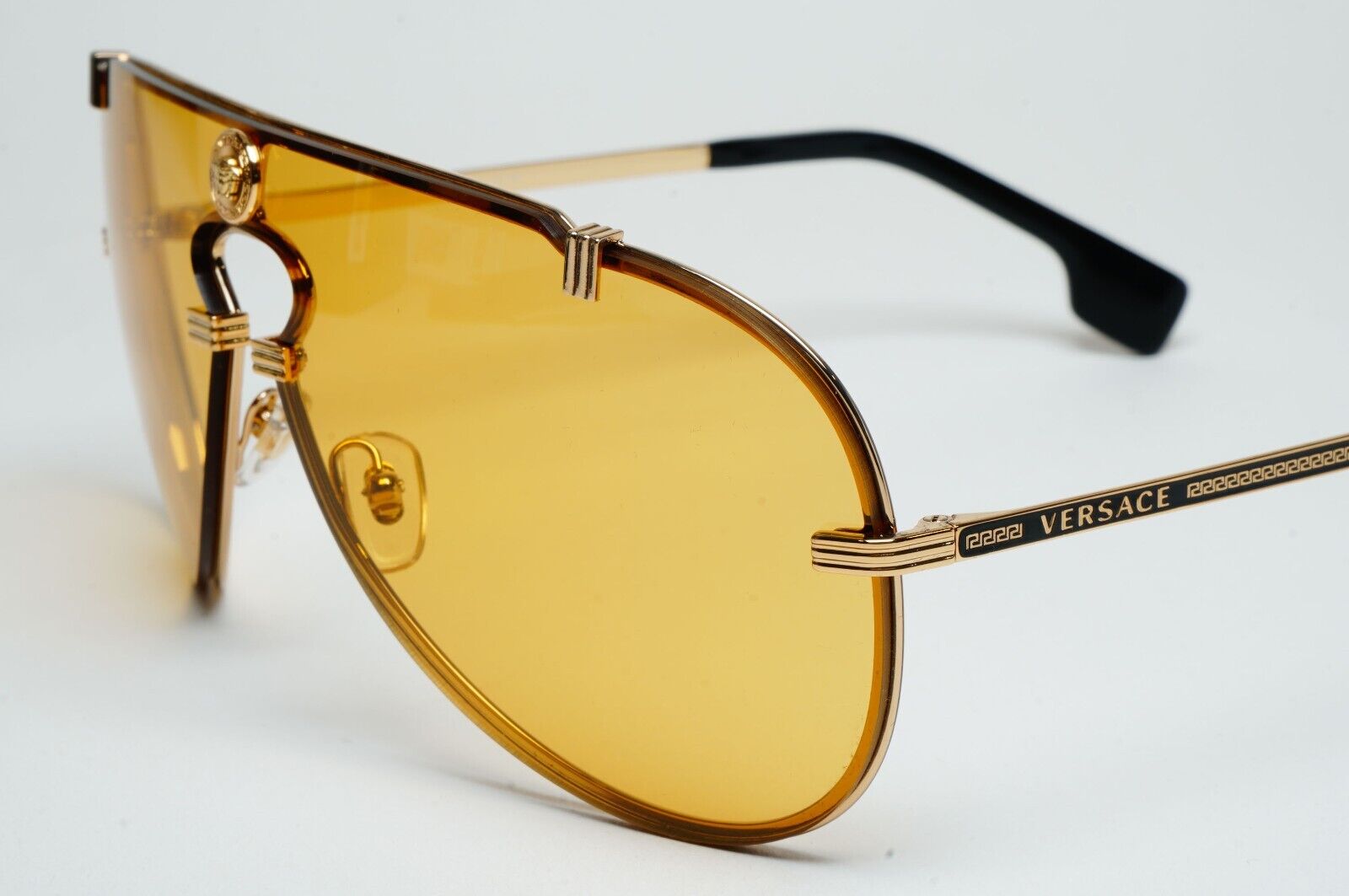 Versace Sunglasses Gold Yellow Pilot Shield Medusa Visor MOD VE 2243 1002/85