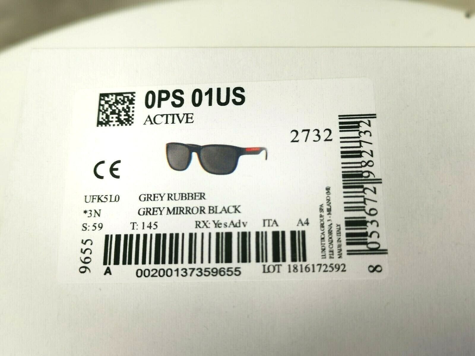 Prada Mens Grey Sunglasses Square Mirror SPS 01U UFK-5L0 Red Stripe [a] 38973