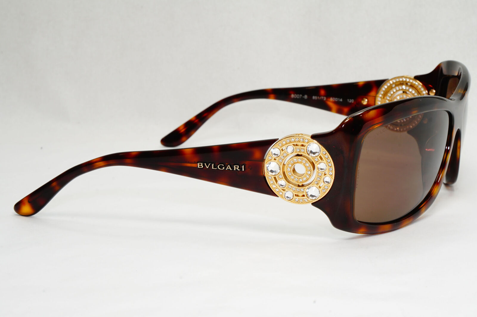 Bvlgari Sunglasses Crystal Brown Tortoiseshell Square 8007-B 851/73 050124