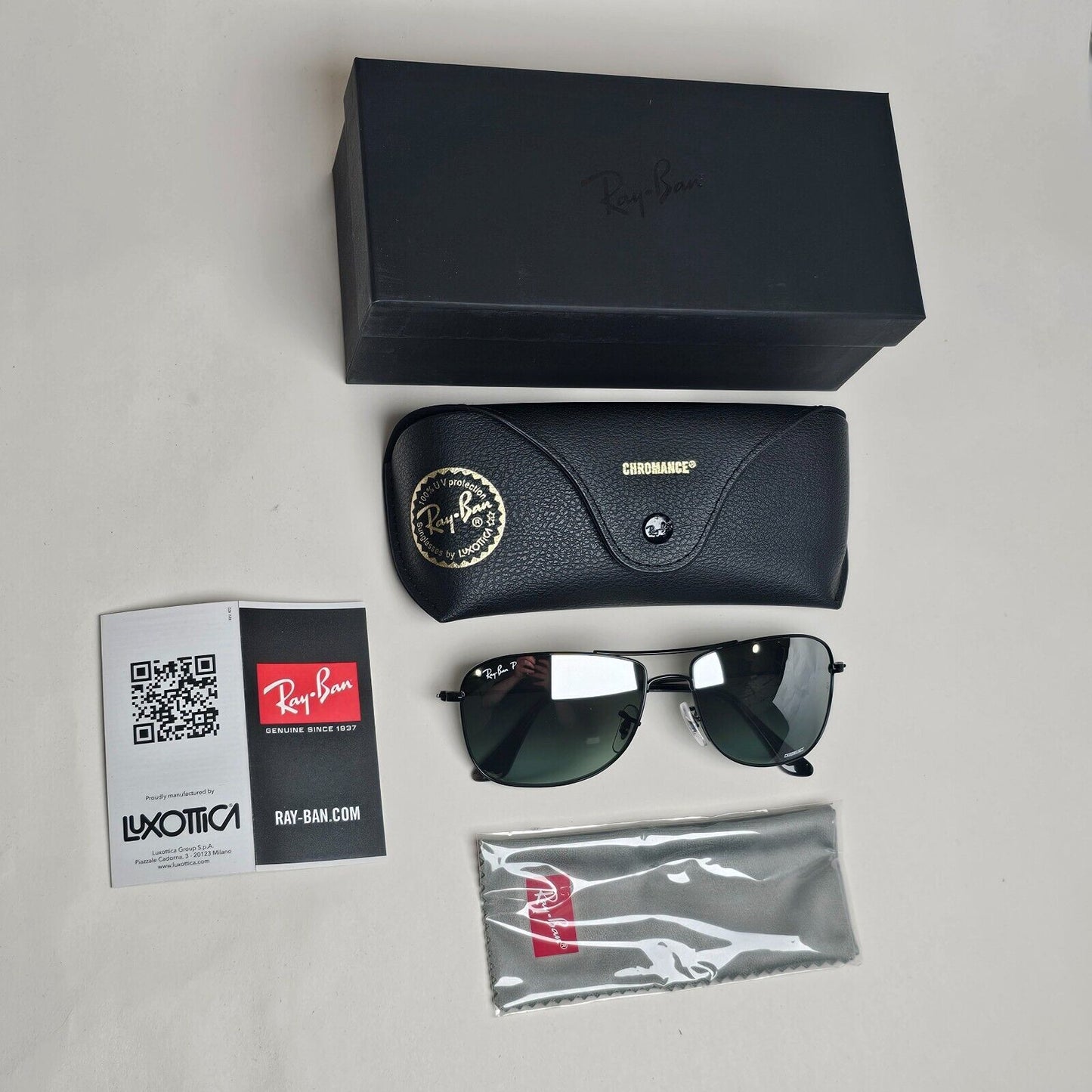Ray-Ban Sunglasses Polarized Black Silver Chromance Mirror RB 3543 002/5L 59mm