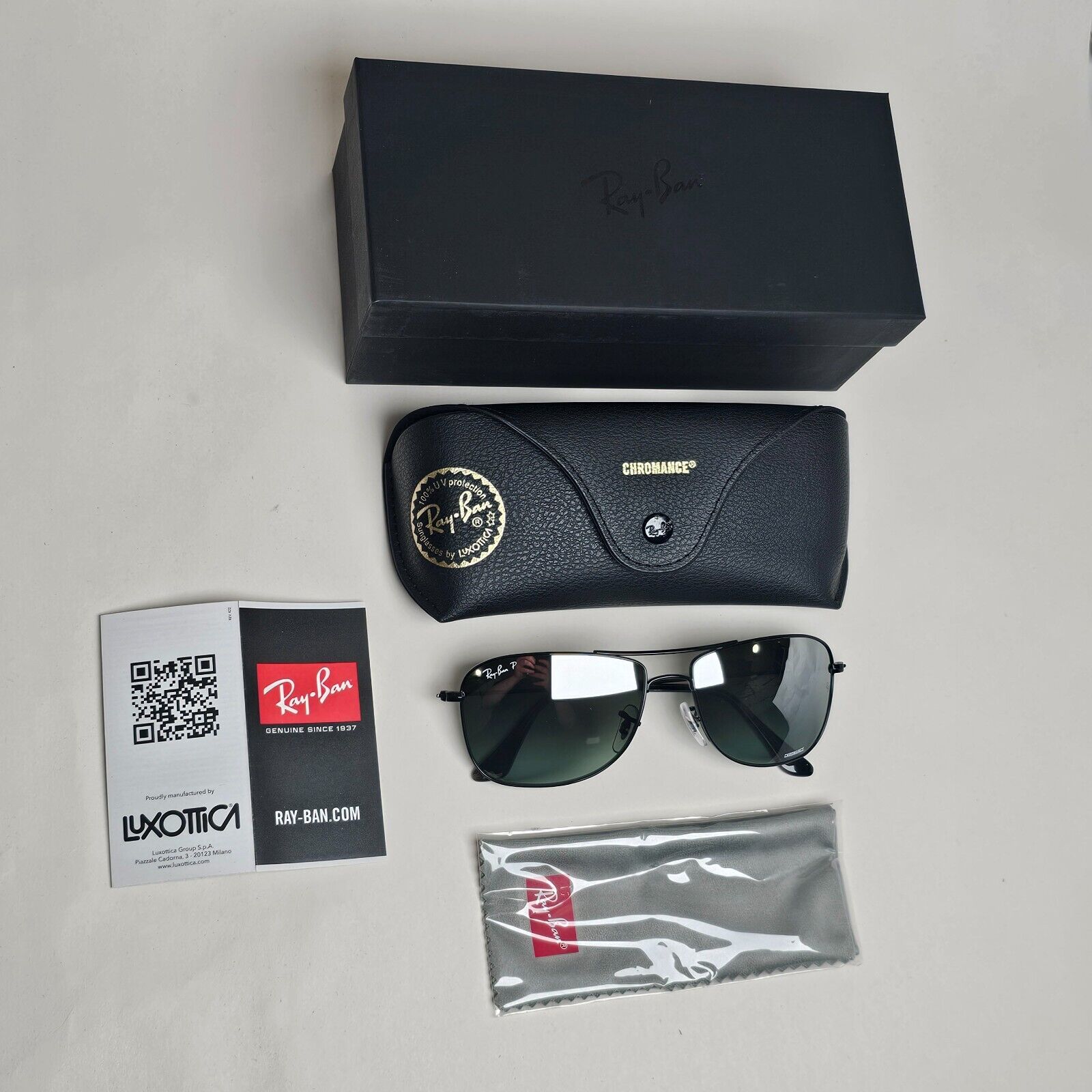 Ray-Ban Sunglasses Polarized Black Silver Chromance Mirror RB 3543 002/5L 59mm