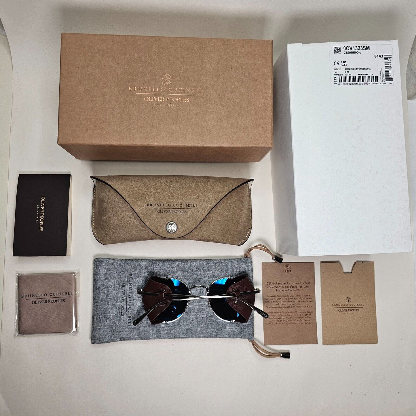Oliver Peoples Sunglasses Cesarino-L Silver Green Side Shields OV 1323S 5254/52