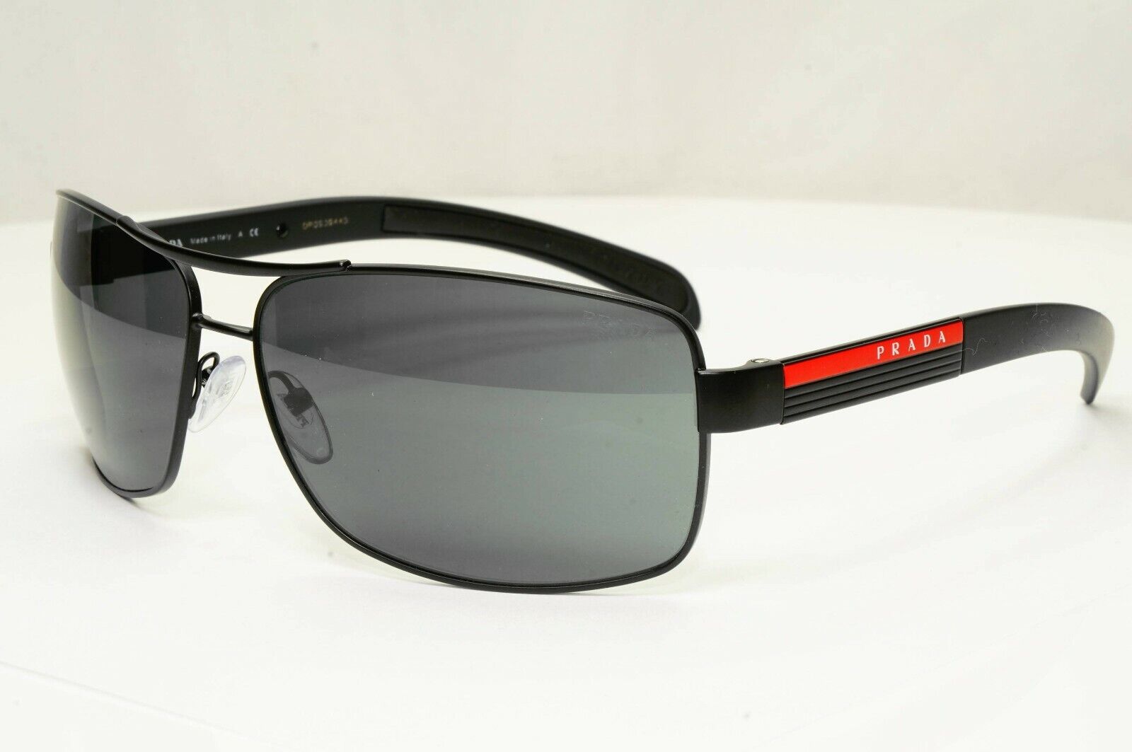 Prada Black Sunglasses Mens Square Square Metal Sport Red Stripe SPS 54I 1BO-1A1