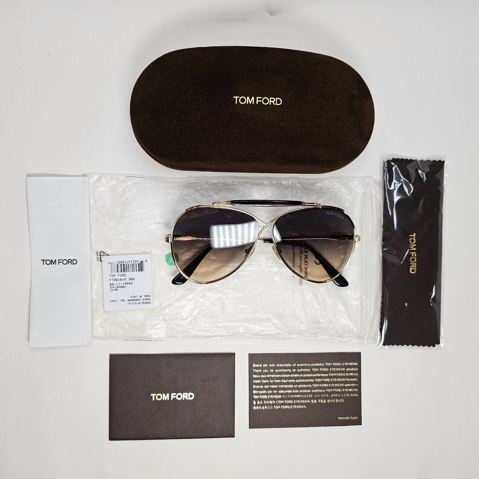 Tom Ford Sunglasses Holden Gold Pilot Grey Gradient Unisex FT0818 TF 818 30B