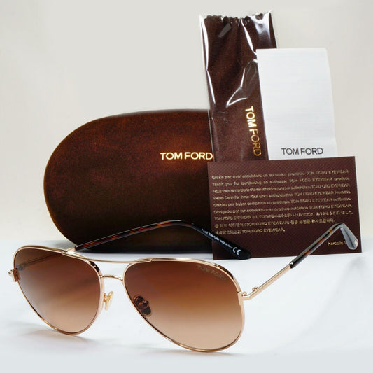 Tom Ford Sunglasses Clark Gold Pilot Brown Gradient Metal FT0823 TF 823 28F [a]