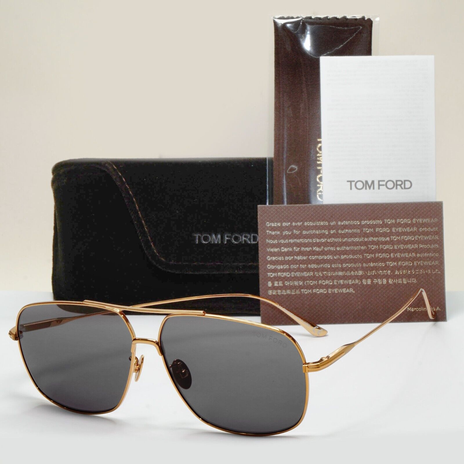 Tom Ford Sunglasses John-02 Titanium Gold Grey Pilot Navigator TF 746-D 30A 63mm
