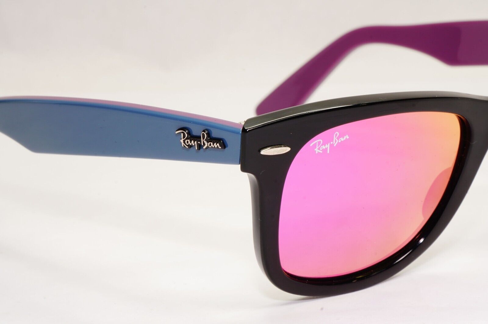 Ray-Ban Sunglasses Wayfarer Black Blue Mirror Violet Fuxia RB 2140 1174/4T 50mm