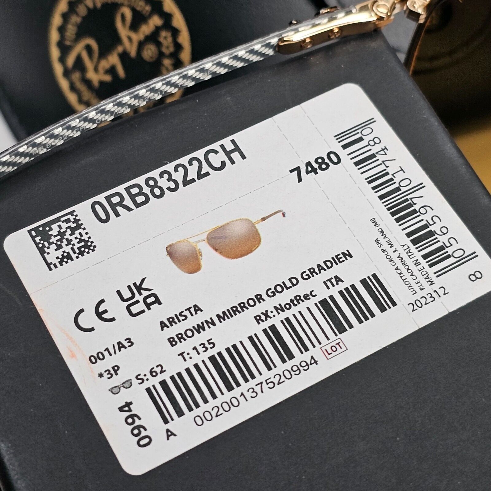 Ray-Ban Sunglasses Carbon Fibre Gold Chromance Polarized Brown RB 8332 CH 001/A3
