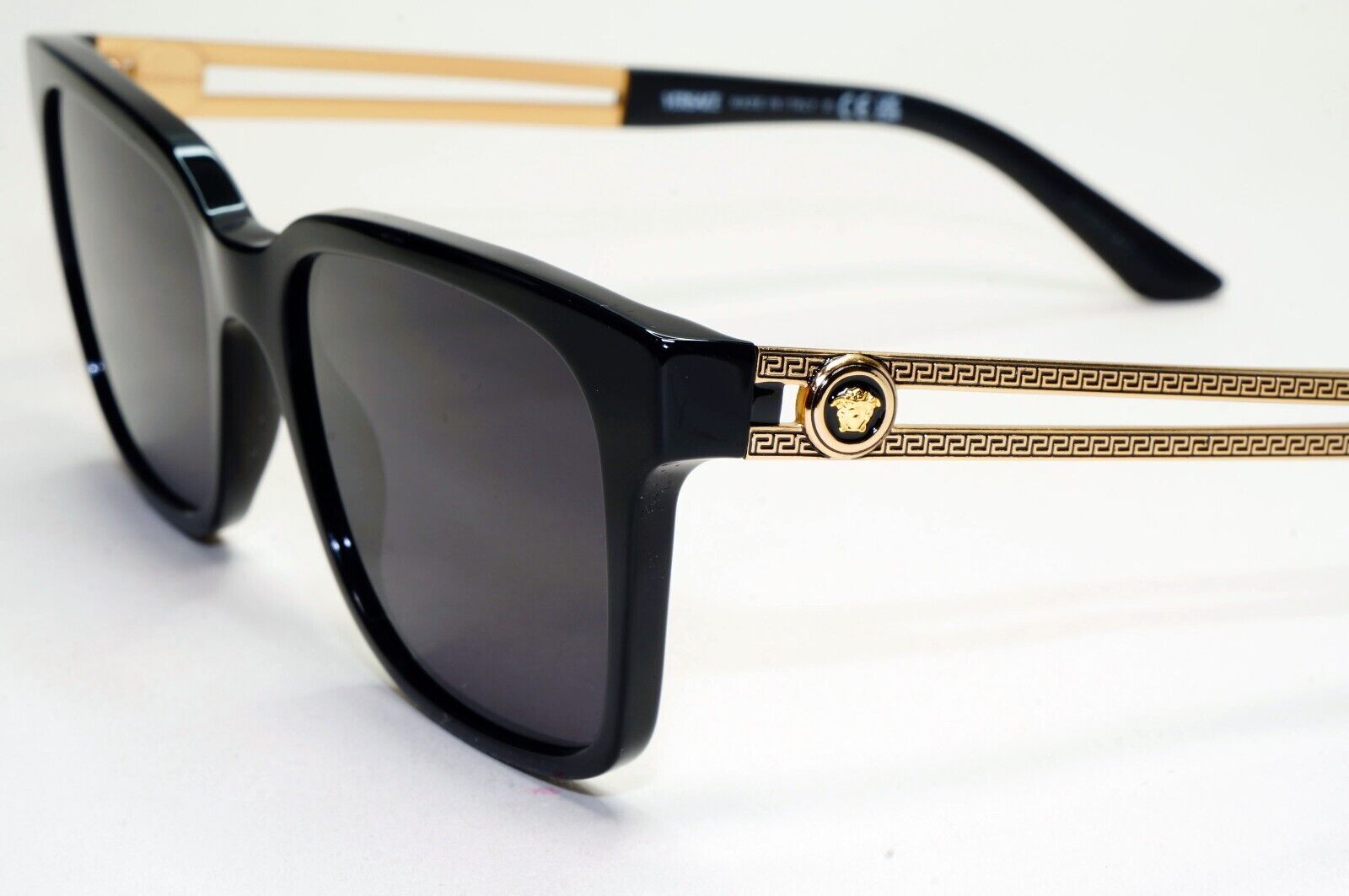 Versace Sunglasses Black Square Gold Medusa Meander MOD VE 3218 GB1 53mm