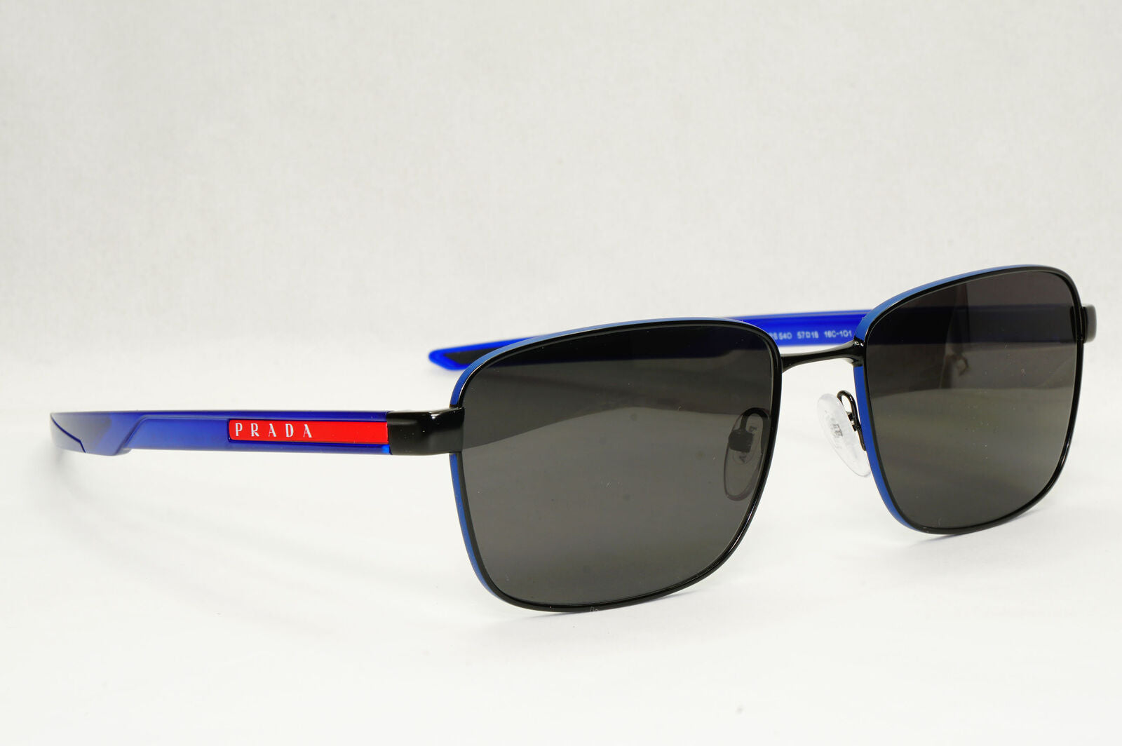 Prada Sunglasses Black Blue Square Red Stripe PS54OV VPS 54O 16C-1O1 57mm