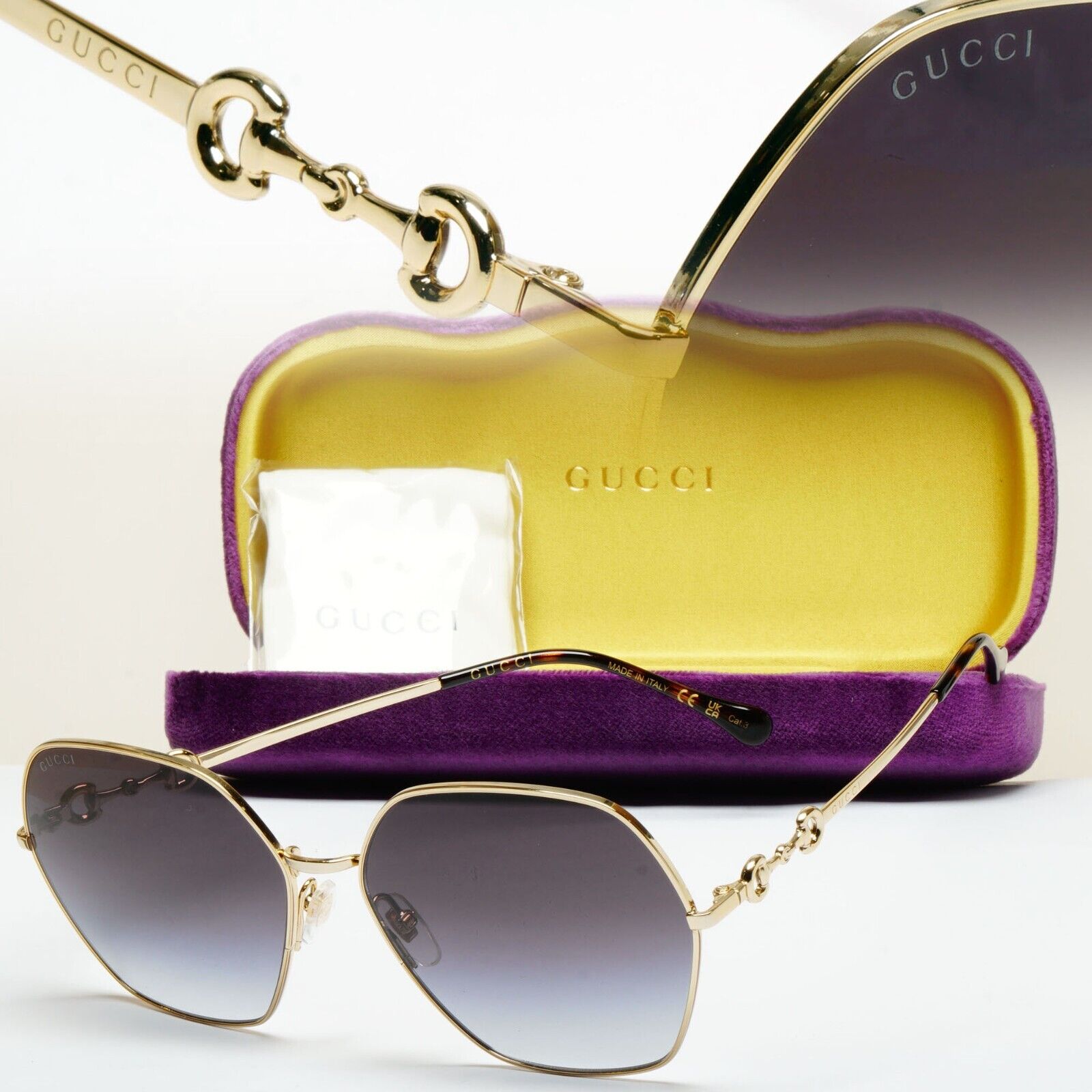 Gucci Sunglasses 2023 Hexagon Oversized Gold Grey Gradient GG1335S 001 170125