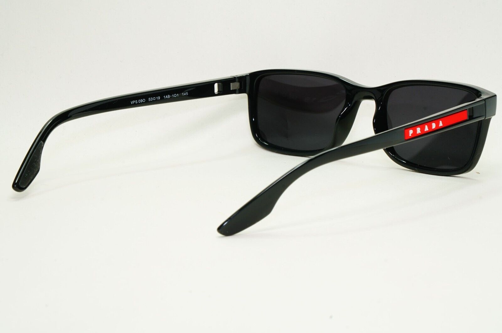 Prada Sunglasses Black Glossy Square Red Linea Rossa PS09OV VPS 09O 1AB-1O1 53mm