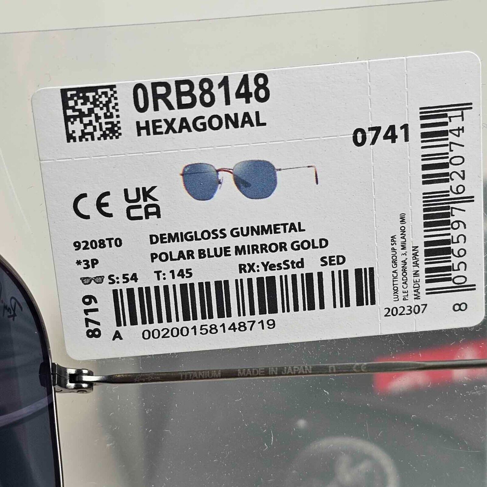Ray-Ban Sunglasses Hexagonal Titanium Polarised Grey Blue RB 8148 9208/T0 54mm