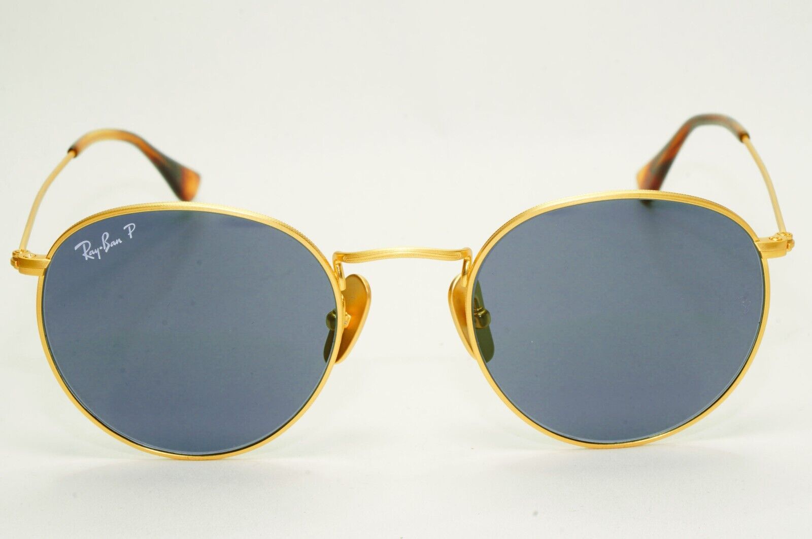 Ray-Ban Sunglasses Round Titanium Polarized Gold Blue RB 8247 9217/T0 50mm