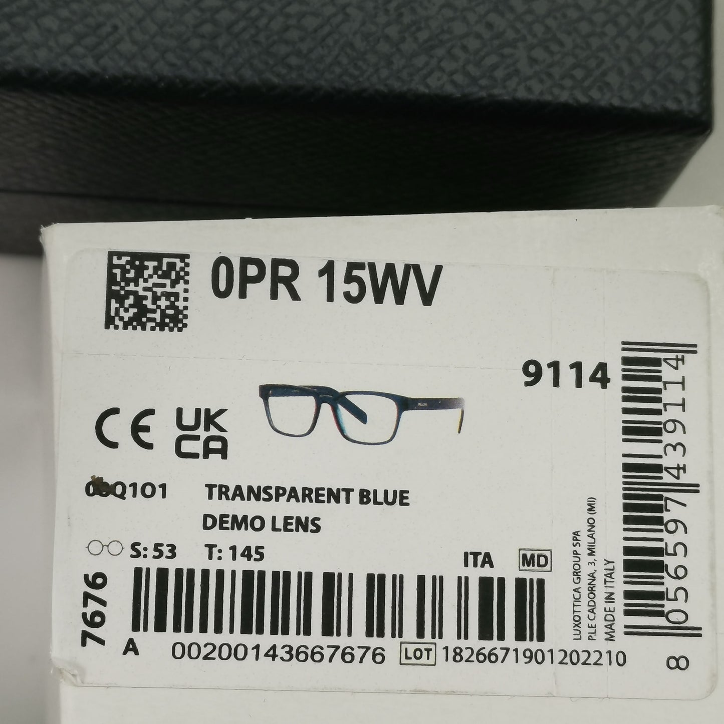 Prada Sunglasses Dark Blue Transparent Black Square PR15WV VPR 15W 08Q-1O1 53mm