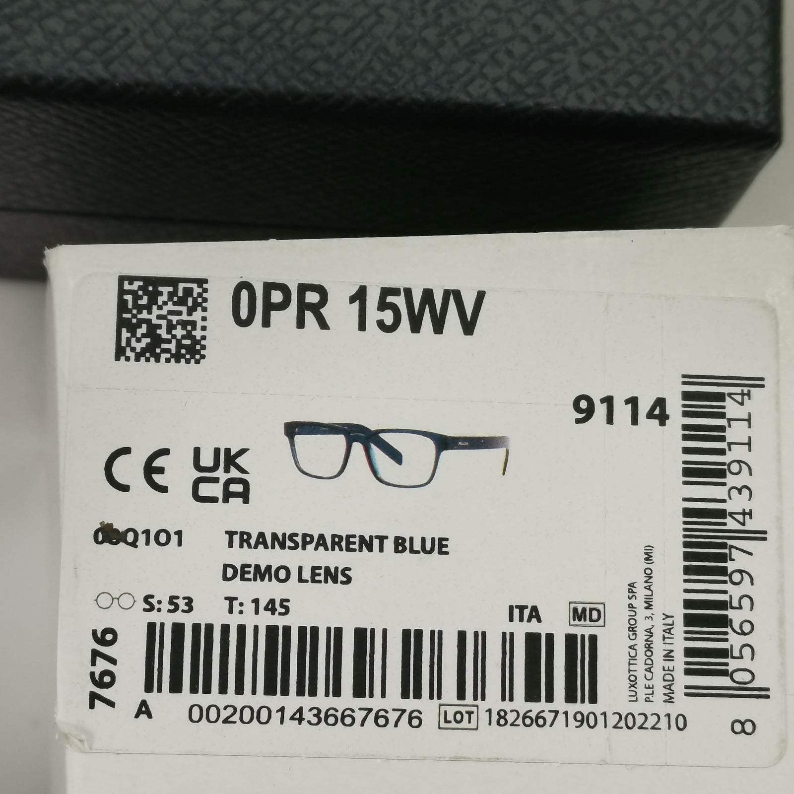 Prada Sunglasses Dark Blue Transparent Black Square PR15WV VPR 15W 08Q-1O1 53mm