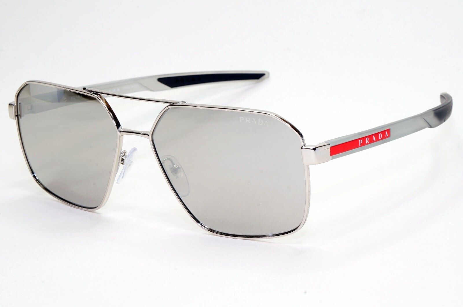 Prada Sunglasses Silver Mirror Grey Transparent PS55WS SPS 55W 1BC-07F 60mm