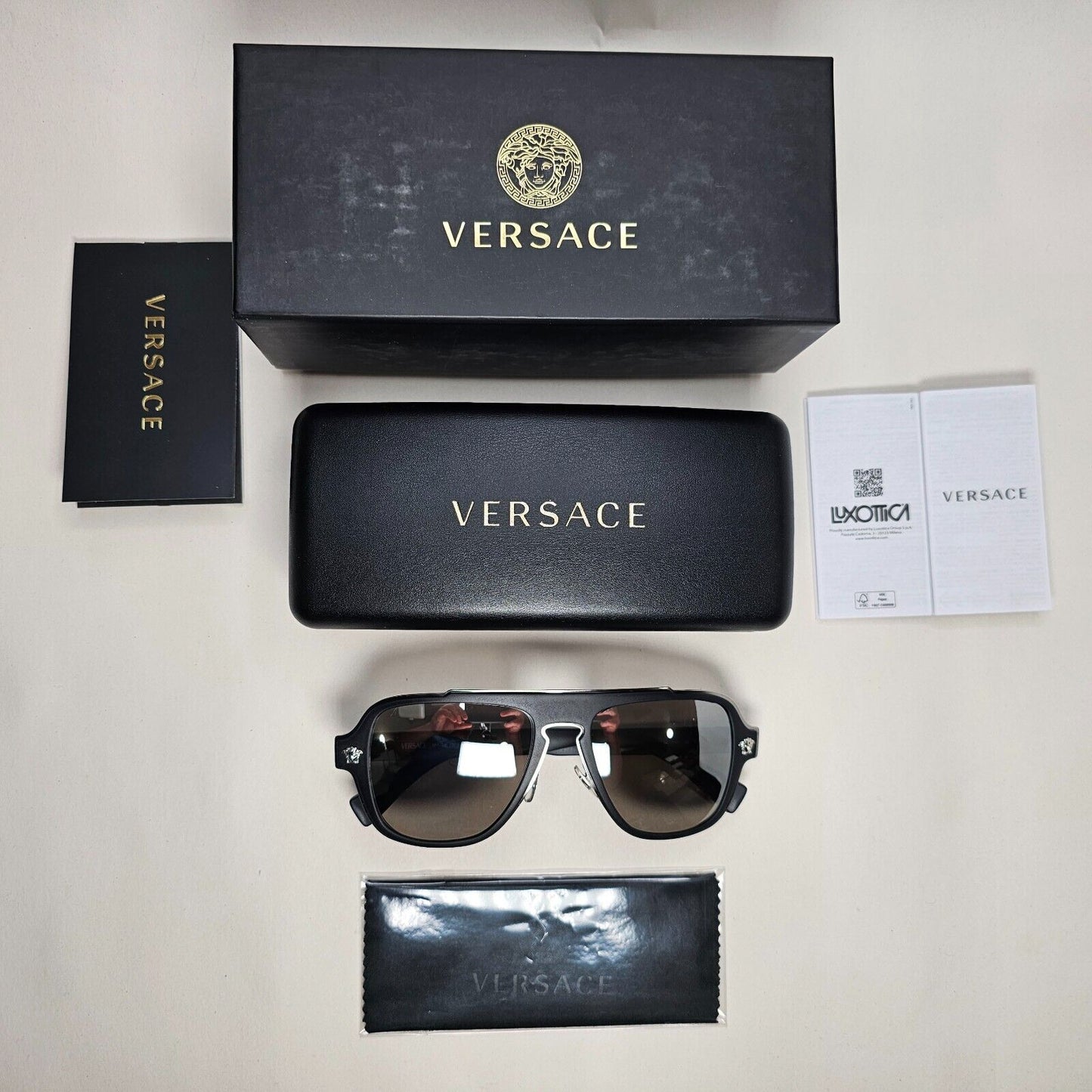 Versace Sunglasses Black Silver Medusa Mirror Square Matte MOD VE 2199 1000/6G