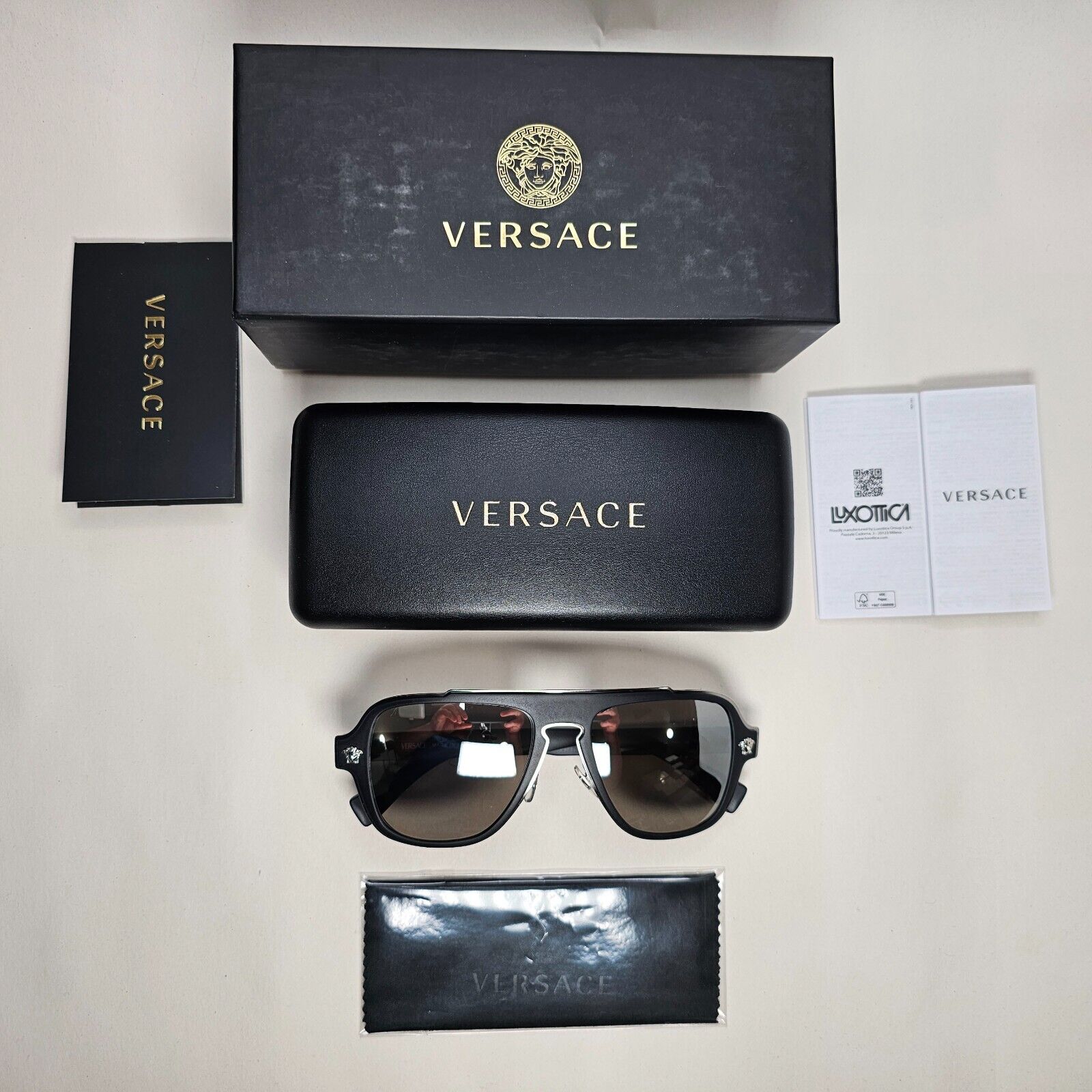 Versace Sunglasses Black Silver Medusa Mirror Square Matte MOD VE 2199 1000/6G