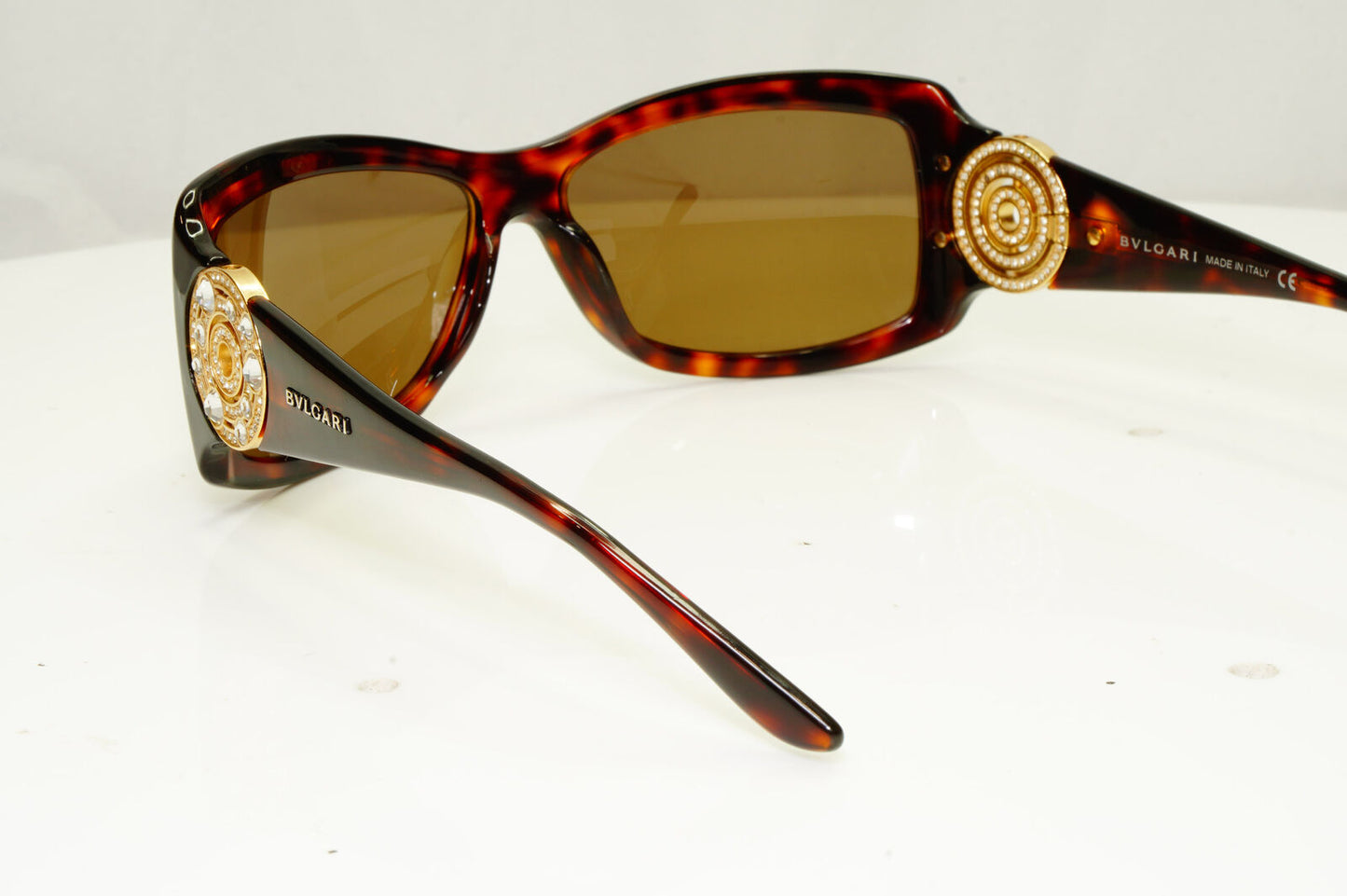 Bvlgari Womens Vintage Sunglasses Gold Circle Crystal Brown 8007-B 851/73 33978