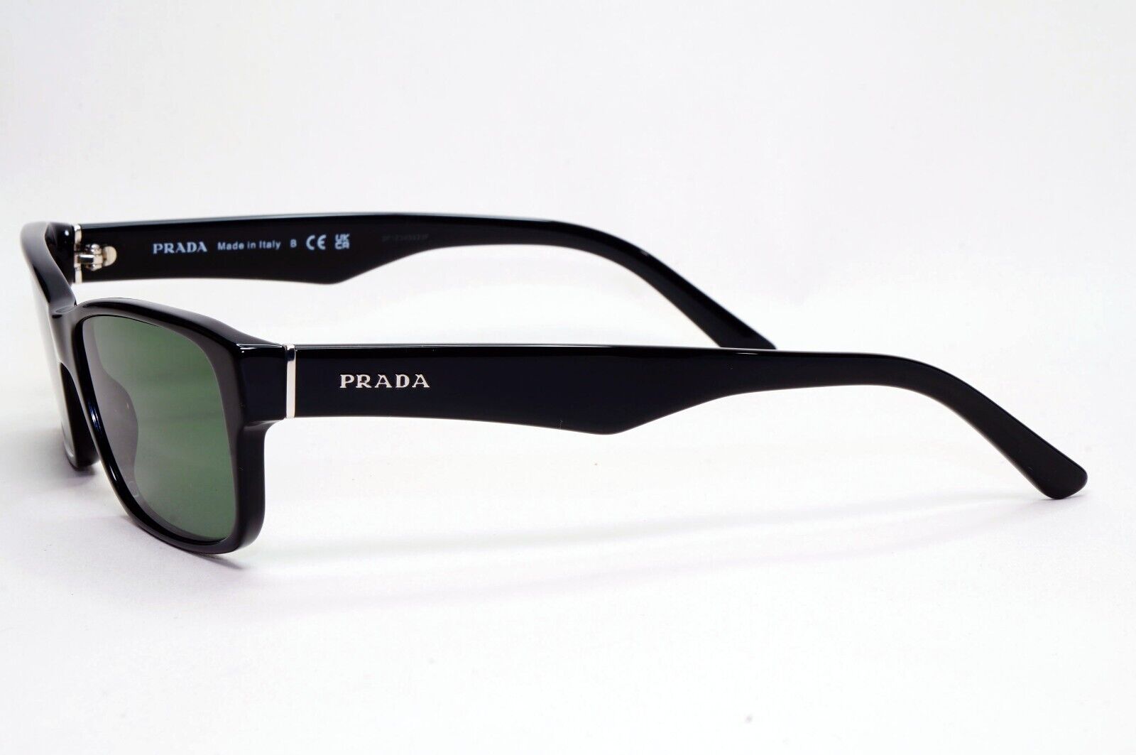 Prada Sunglasses Black Green Glossy Rectangle Square PR16MV VPR 16M 1AB-1O1 53mm