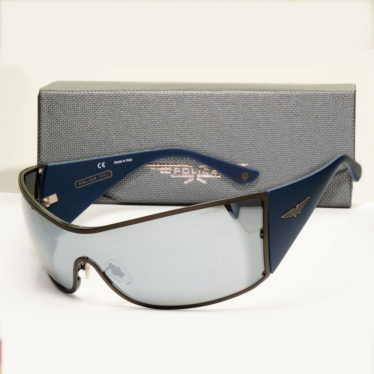 Police Sunglasses Silver Shield Visor Large Blue Origins 9 S8103V COL 627X