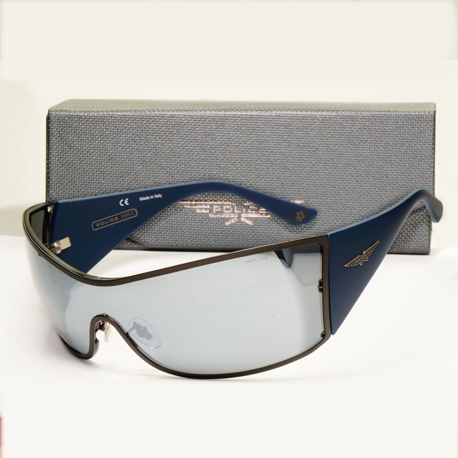 Police Sunglasses Silver Shield Visor Large Blue Origins 9 S8103V COL 627X