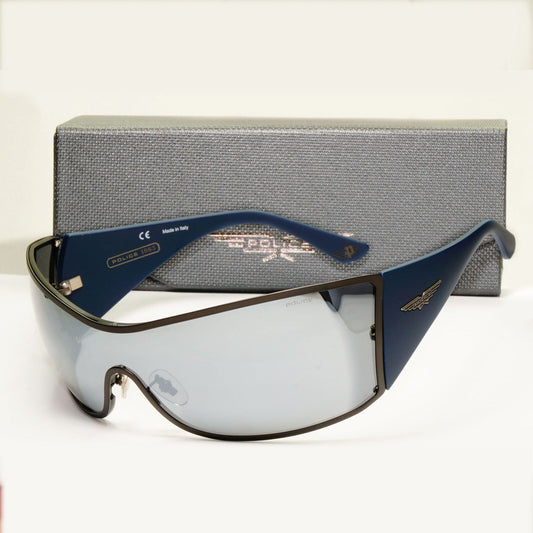 Police Sunglasses Silver Shield Visor Large Blue Origins 9 S8103V COL 627X