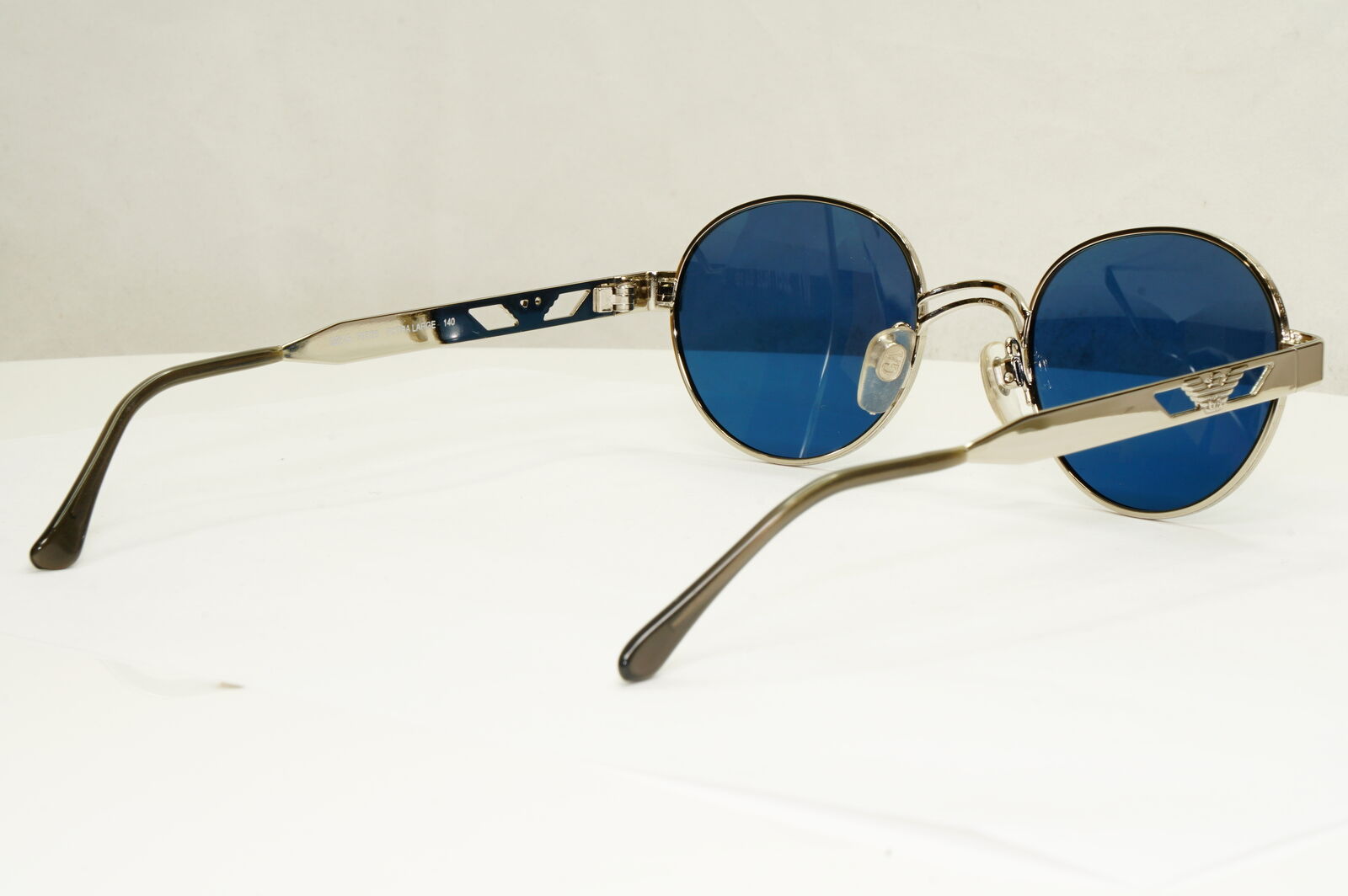Emporio Armani Sunglasses 1997 Vintage Silver Round Blue Eagle 023-S 707/25 XL