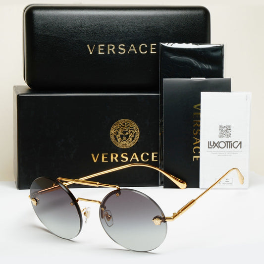 Versace Sunglasses Gold Medusa Grey Rimless Round MOD VE 2244 1002/8G
