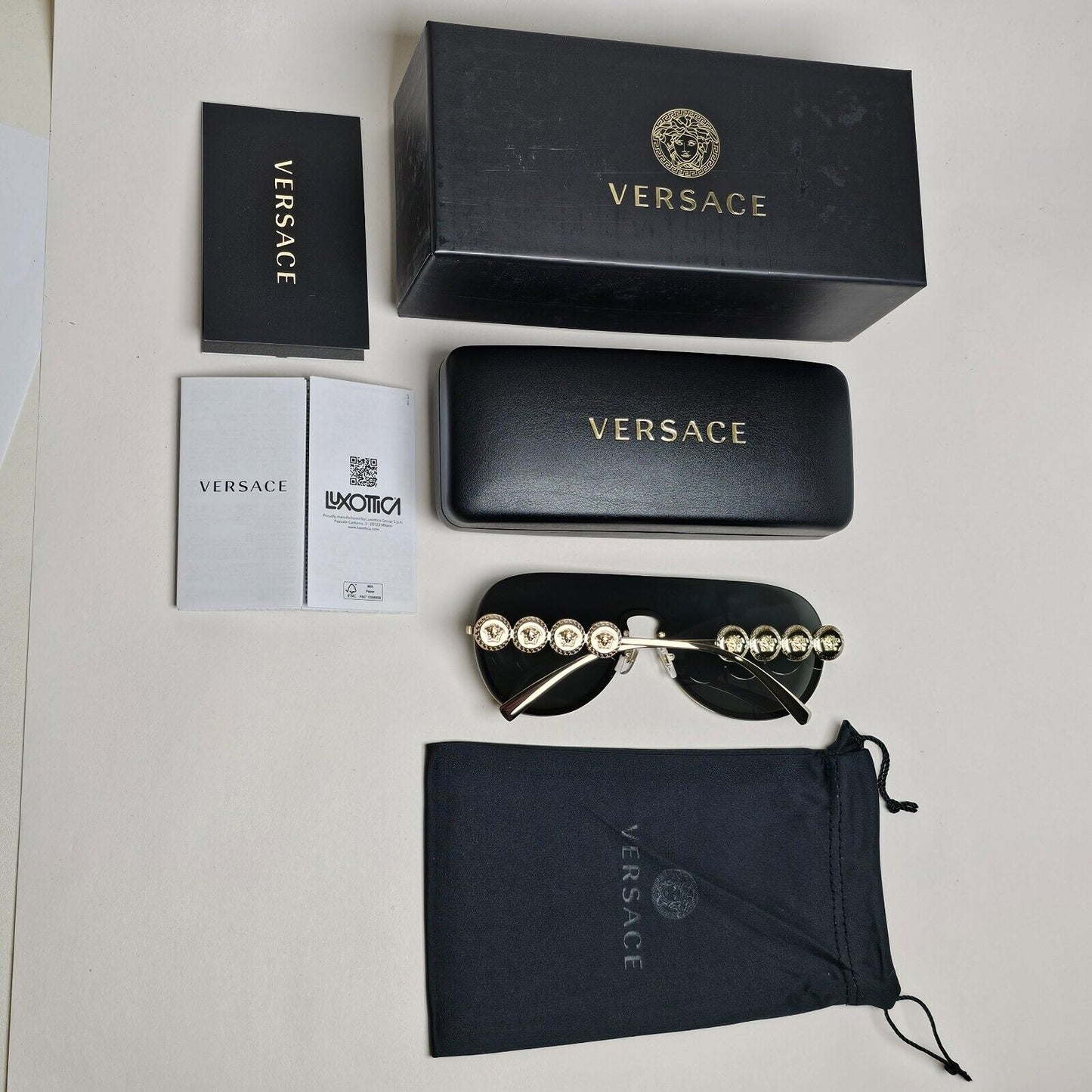 Versace Sunglasses Gold Medusa Visor Shield Shiny Dark Grey MOD VE 2215 1002/87