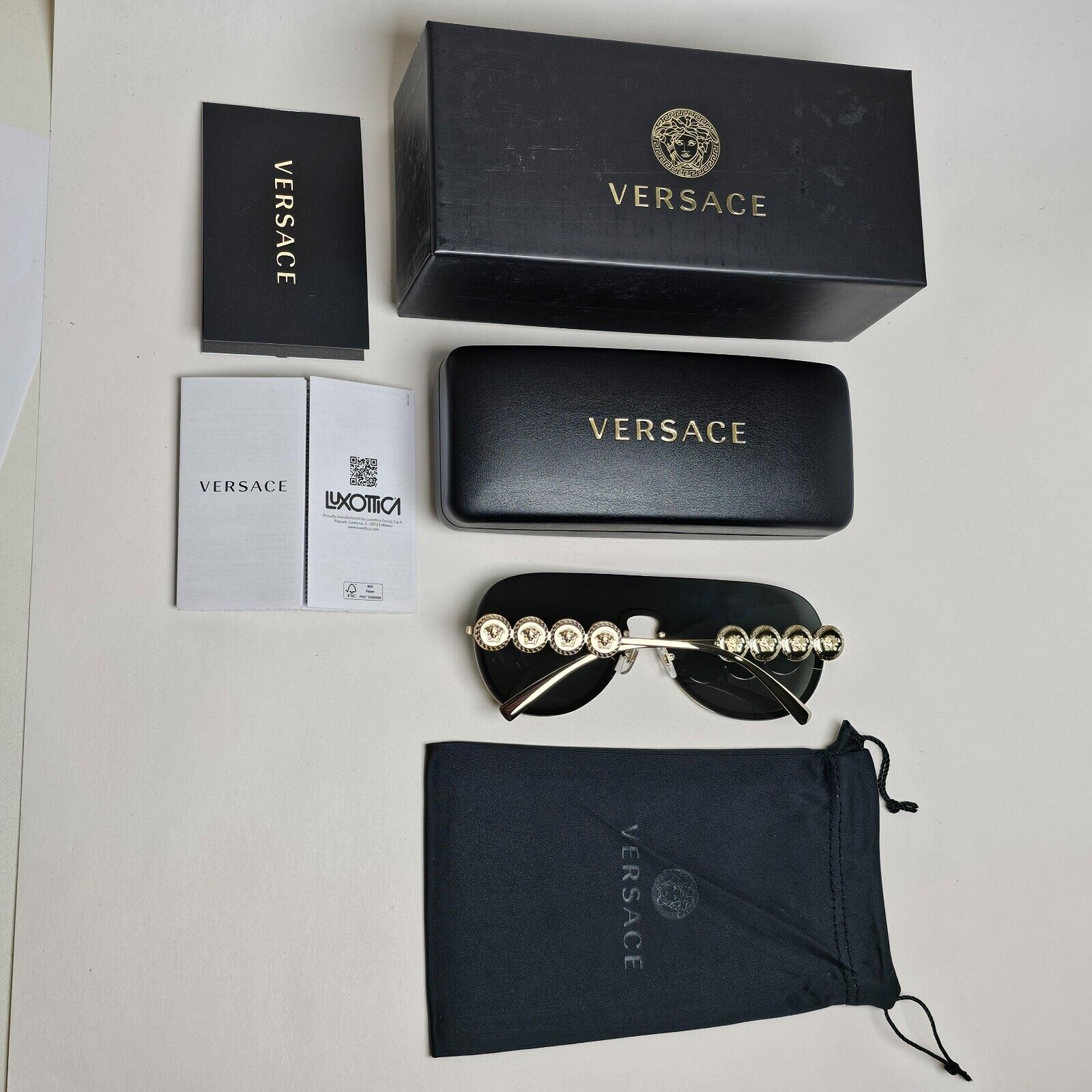 Versace Sunglasses Gold Medusa Visor Shield Shiny Dark Grey MOD VE 2215 1002/87