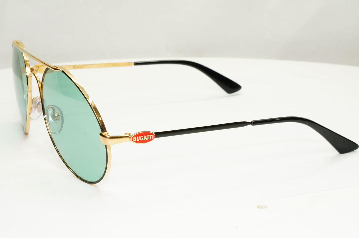 Bugatti 1980s France Sunglasses Vintage Pilot Gold Black Red Green Metal 261022