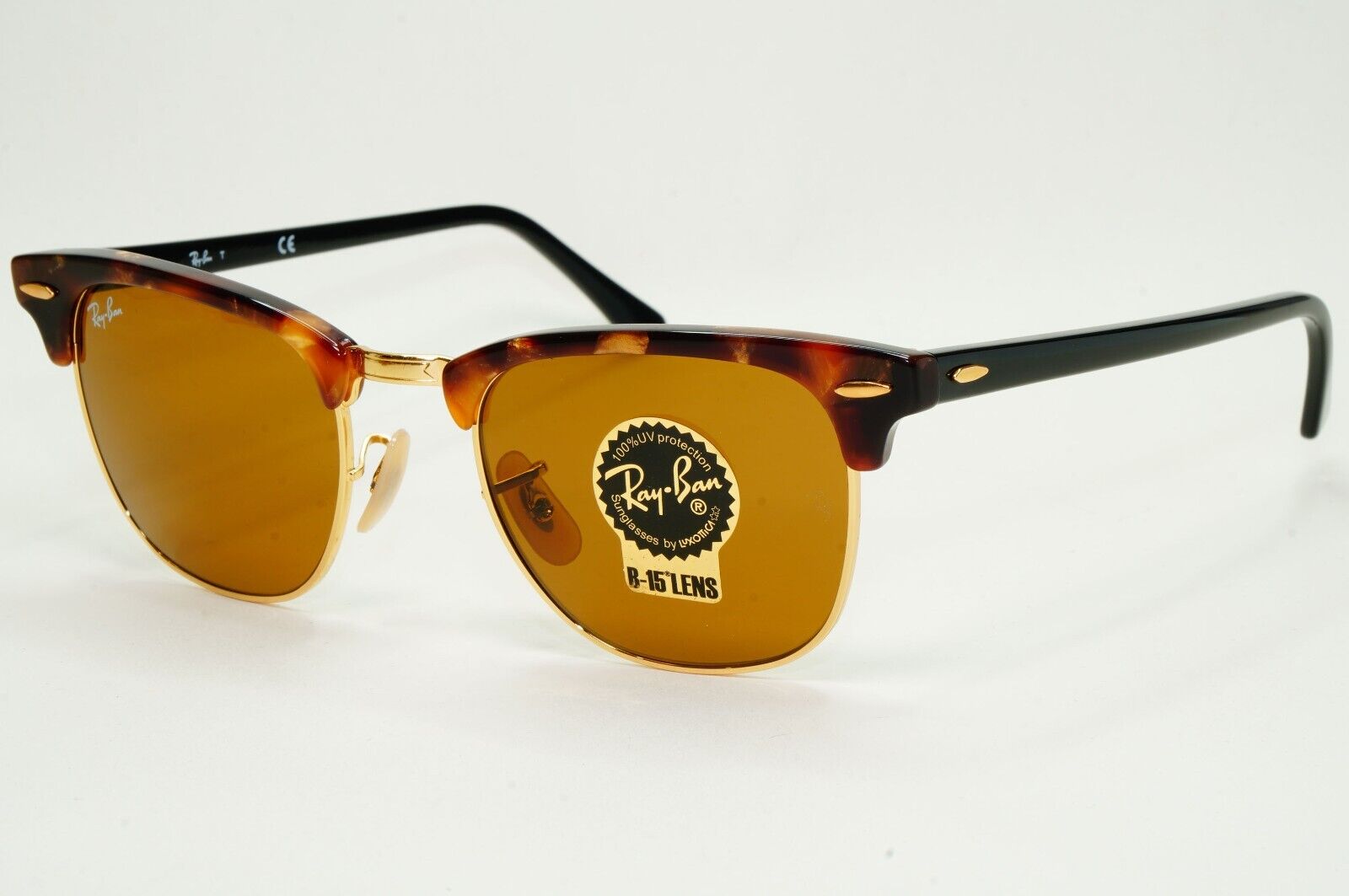 Ray-Ban Sunglasses Clubmaster Fleck Havana Brown Black Gold RB 3016 1160 49mm